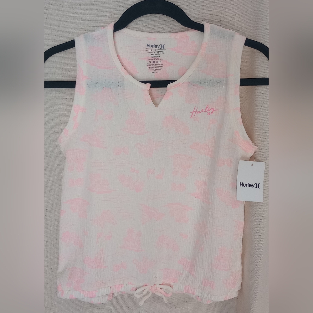 Girls Hurley Pink and Pale Ivory Tie Front Tank Top